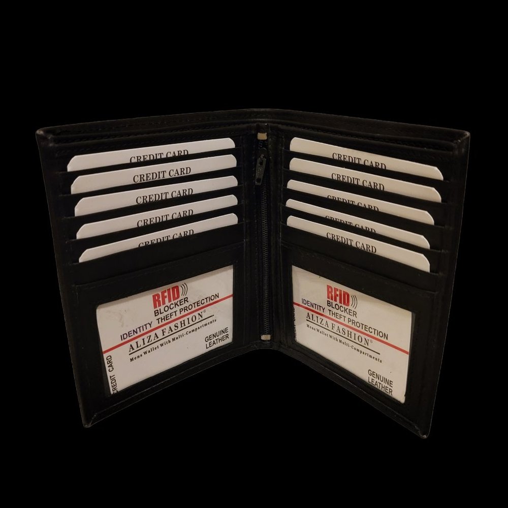 RFID Blocking Mens Leather Bi-Fold Big Hipster Wallet, 12 cards slots